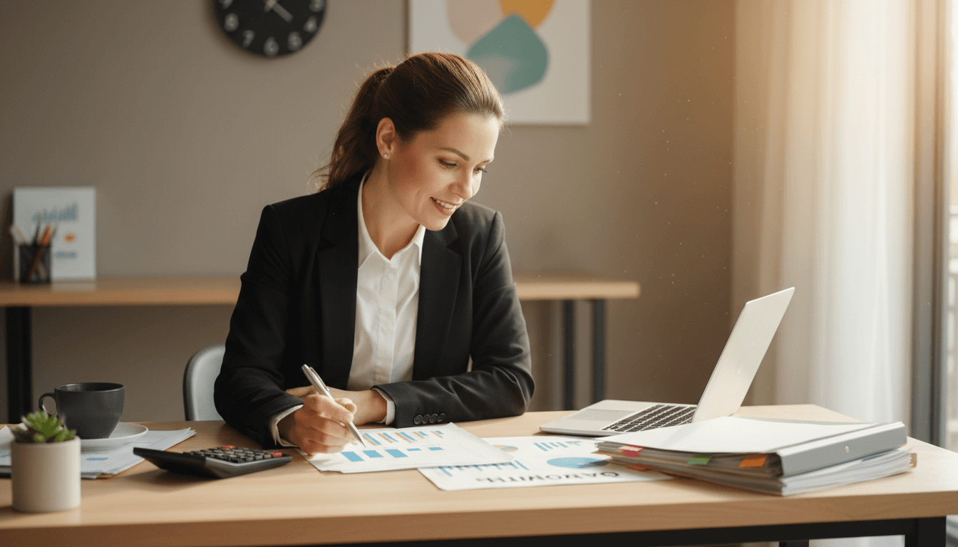 Business owner reviewing financing options at desk